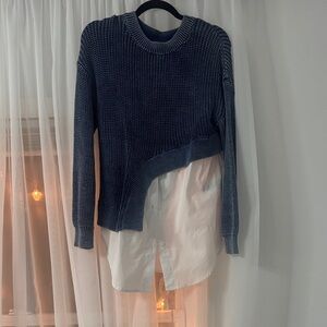 Pilcro Navy Asymmetrical Sweater with White Underlayer